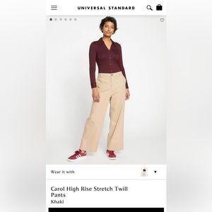 Universal Standard Carol High Rise Stretch Twill Pants Khaki US Size XS/10-12